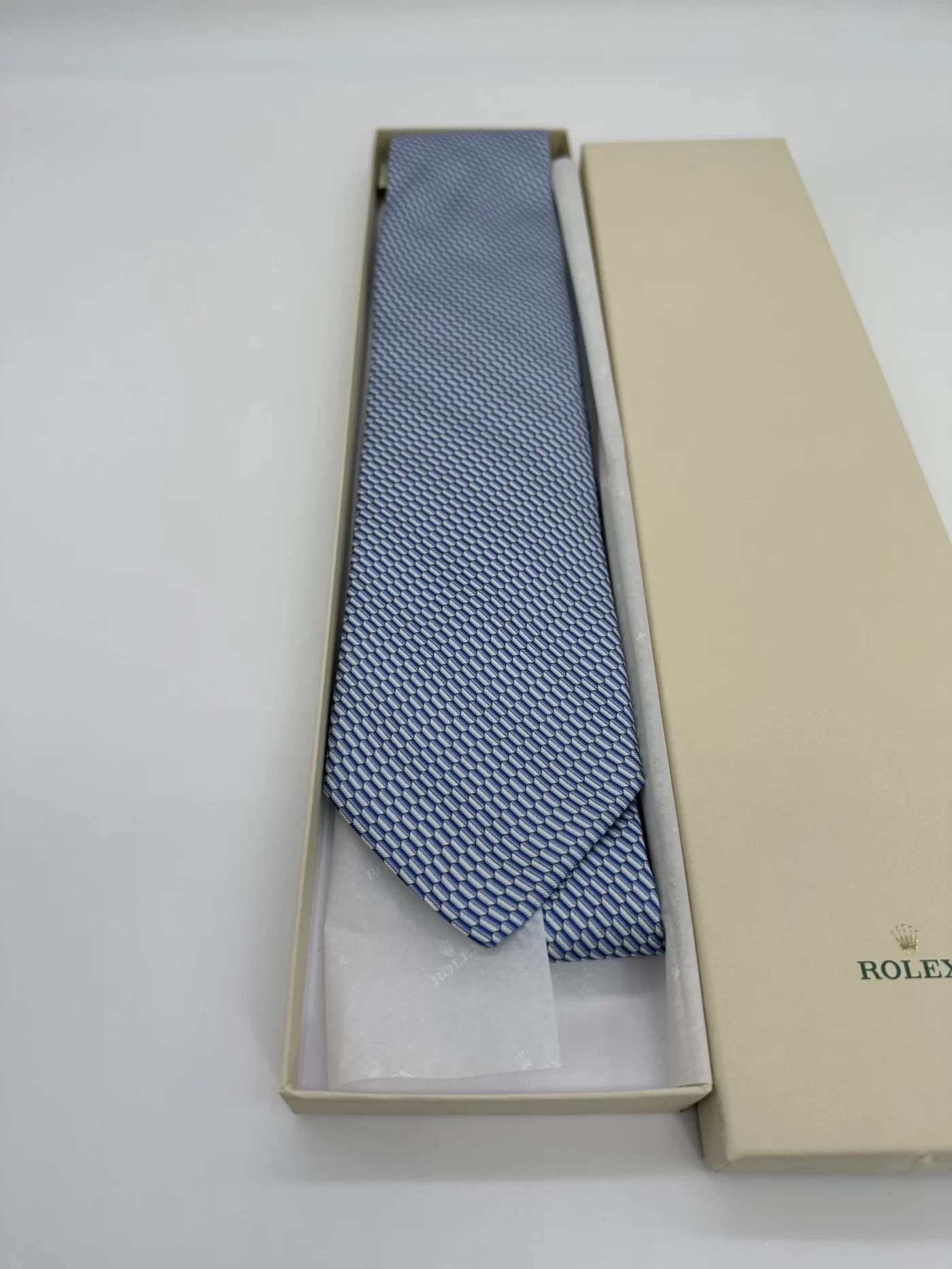 Rolex Blue and White Motif Tie 100% Soie Silk