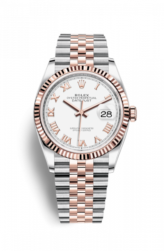 Rolex Datejust 36 Stainless Steel and Rose Gold White Roman Dial Jubilee Fluted Bezel
Ref. 126231-0015