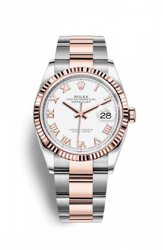 Rolex Datejust 36 Stainless Steel and Rose Gold White Roman Dial Oyster Fluted Bezel
Ref. 126231-0016