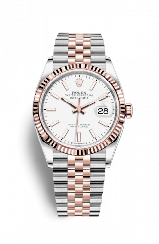 Rolex Datejust 36 Stainless Steel and Rose Gold White Index Dial Jubilee Fluted Bezel
Ref. 126231-0017