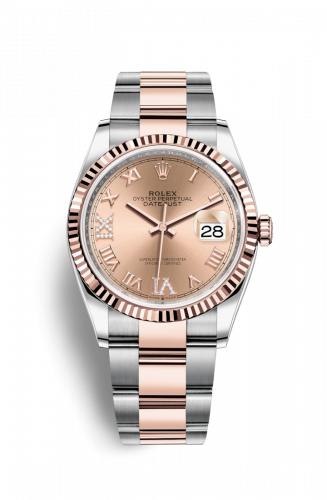Rolex Datejust 36 Stainless Steel and Rose Gold Pink Diamond 6 & 9 Roman Dial Oyster Fluted Bezel
Ref. 126231-0028