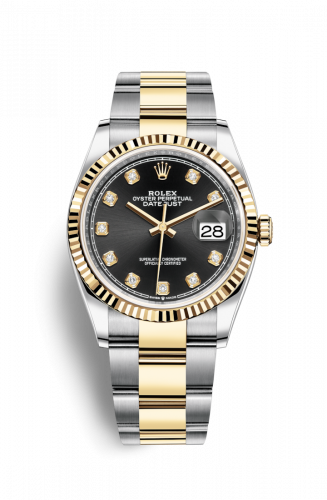 Rolex Datejust 36 Stainless Steel and Yellow Gold Black Diamond Dial Oyster Fluted Bezel
Ref. 126233-0022