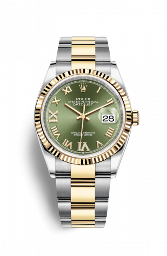 Rolex Datejust 36 Oystersteel / Yellow Gold Olive Green VI IX Diamond 6 & 9 Roman Dial Oyster Fluted Bezel
Ref. 126233-0026