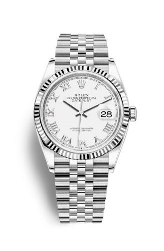 Rolex Datejust 36 Stainless Steel White Roman Dial Jubilee Fluted Bezel
Ref. 126234-0025
