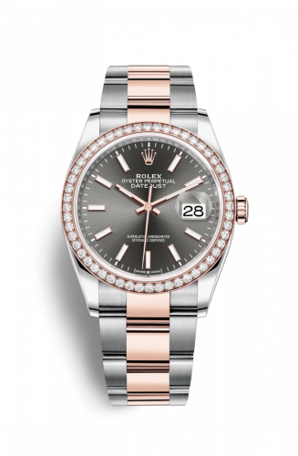Rolex Datejust 36 Stainless Steel and Rose Gold Rhodium Index Dial Oyster Diamond BezelRef. 126281RBR-0002