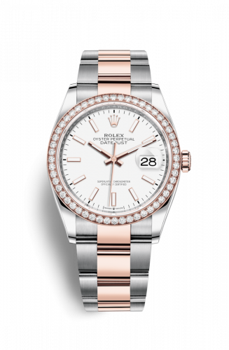 Rolex Datejust 36 Stainless Steel and Rose Gold White Index Dial Oyster Diamond Bezel
Ref. 126281RBR-0006