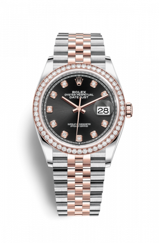 Rolex Datejust 36 Stainless Steel and Rose Gold Black Diamond Dial Jubilee Diamond Bezel
Ref. 126281RBR-0007