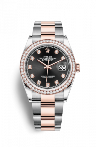 Rolex Datejust 36 Stainless Steel and Rose Gold Black Diamond Dial Oyster Diamond Bezel
Ref. 126281RBR-0008
