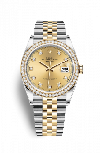 Rolex Datejust 36 Stainless Steel and Yellow Gold Champagne Diamond Dial Jubilee Diamond Bezel
Ref. 126283RBR-0003