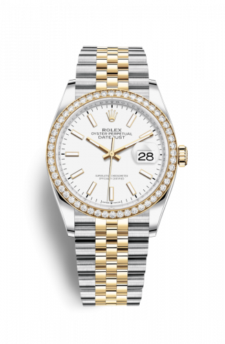 Rolex Datejust 36 Stainless Steel and Yellow Gold White Index Dial Jubilee Diamond Bezel
Ref. 126283RBR-0005
