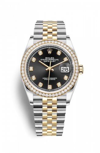 Rolex Datejust 36 Stainless Steel and Yellow Gold Black Diamond Dial Jubilee Diamond Bezel
Ref. 126283RBR-0007