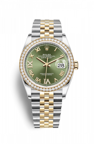 Rolex Datejust 36 Stainless Steel Yellow Gold Olive Green Diamond VI IX Roman Dial Jubilee Diamond Bezel
Ref. 126283RBR-0011