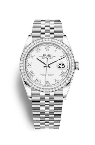 Rolex Datejust 36 Stainless Steel White Roman Dial Jubilee Diamond Bezel
Ref. 126284RBR-0017
