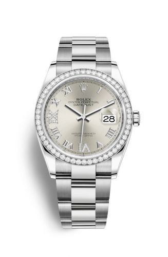 Rolex Datejust 36 Stainless Steel Silver Diamond VI IX Roman Dial Oyster Diamond Bezel
Ref. 126284RBR-0022