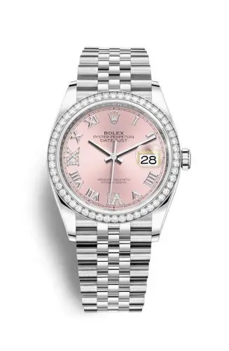 Rolex Datejust 36 Stainless Steel Pink Diamond VI IX Roman Dial Jubilee Diamond Bezel
Ref. 126284RBR-0023