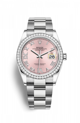 Rolex Datejust 36 Stainless Steel Pink Diamond VI IX Roman Dial Oyster Diamond Bezel
Ref. 126284RBR-0024